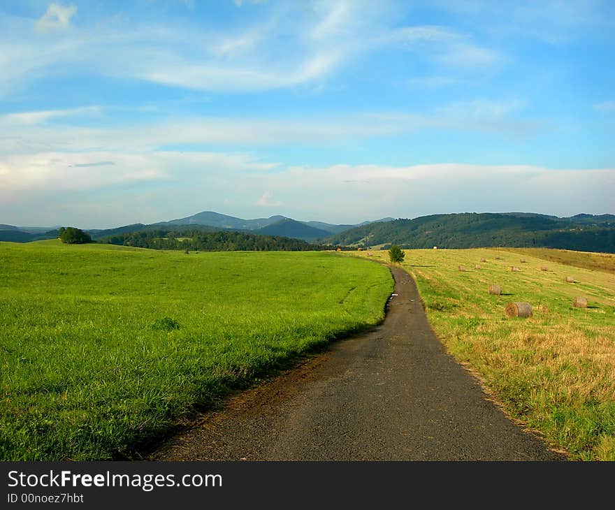 Lonely road in the fields in the country. Lonely road in the fields in the country