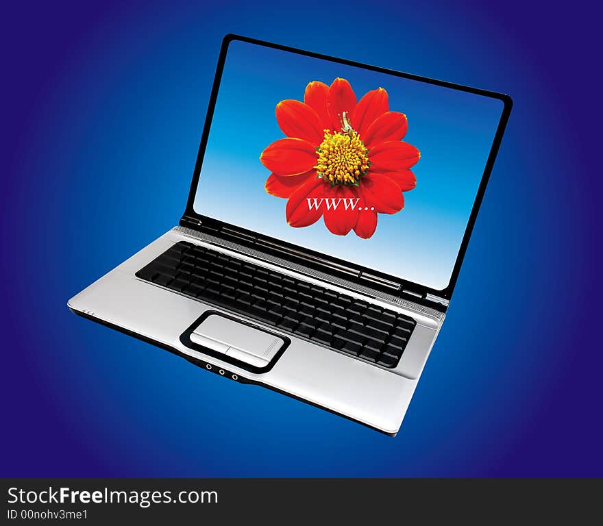 Laptop computer image on the blue background