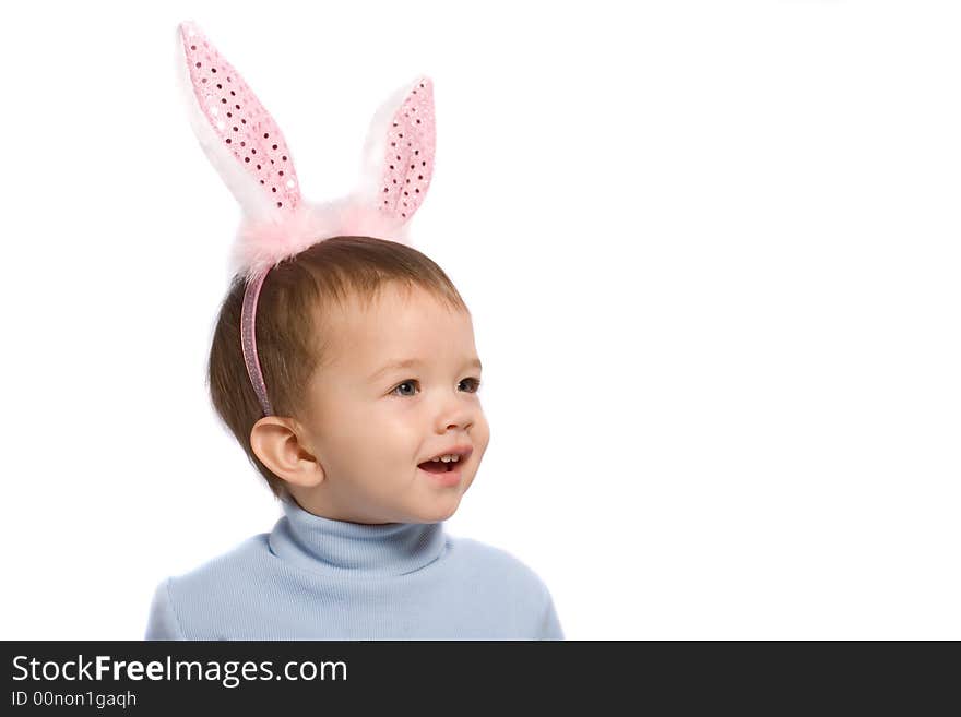 Little child in rabbit's horn. Little child in rabbit's horn