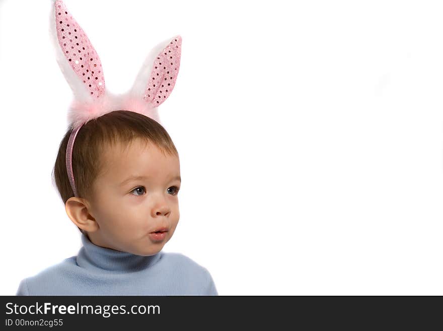 Little child in rabbit's ears. Little child in rabbit's ears