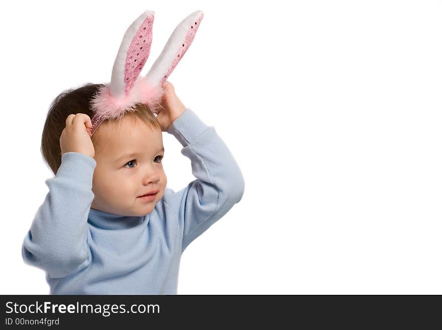 Little child in rabbit's ears. Little child in rabbit's ears