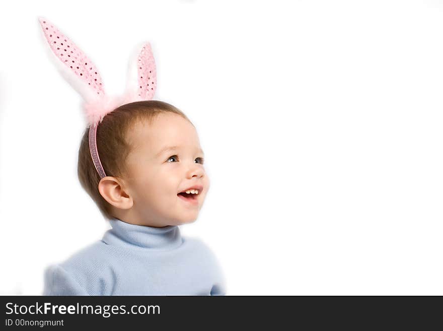 Little child in rabbit's ears. Little child in rabbit's ears