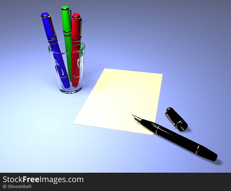 Close-up Of Fountain Pens With A Sheet Of Paper