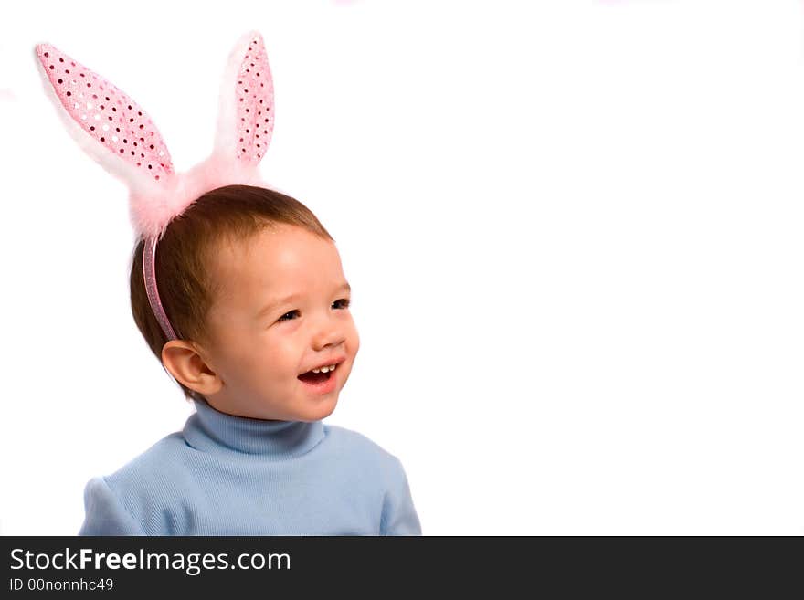 Little child in rabbit's ears. Little child in rabbit's ears