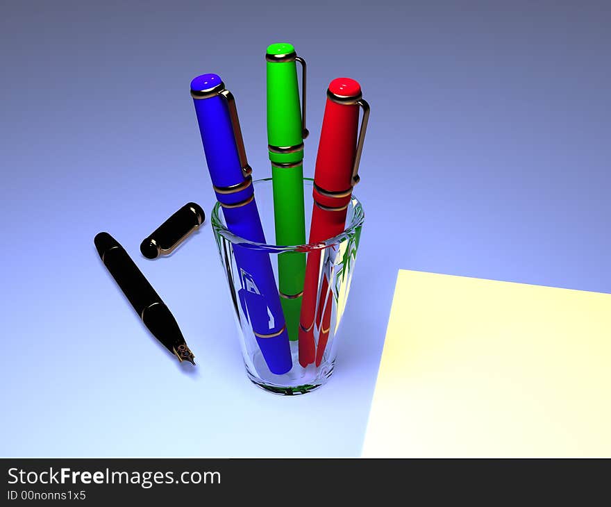 Fountain pens with a sheet of paper