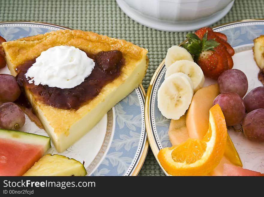 A wonderful healthy breakfast lots of fresh fruit on a nice plate