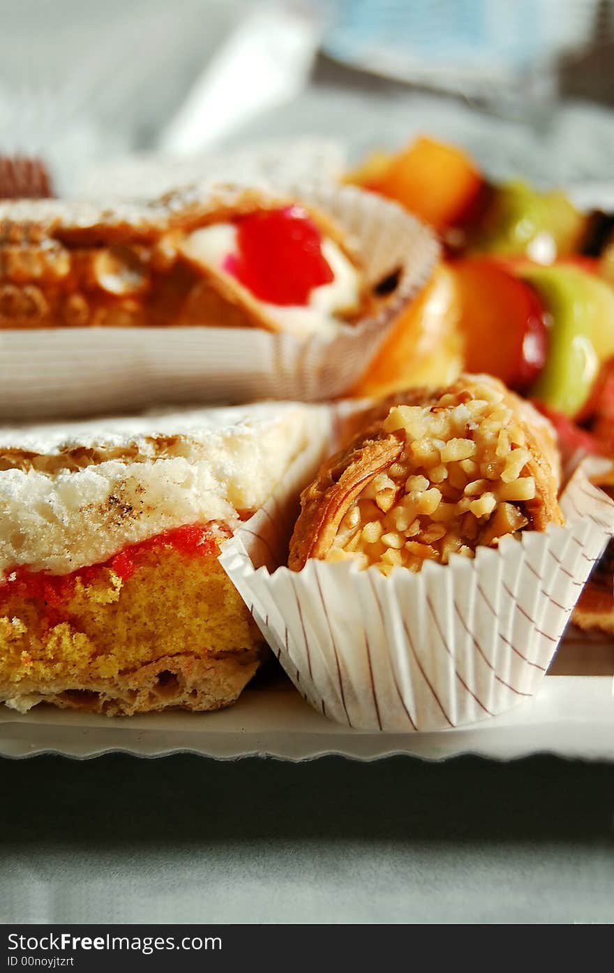 Delicious sweet baked food on a table. Delicious sweet baked food on a table.