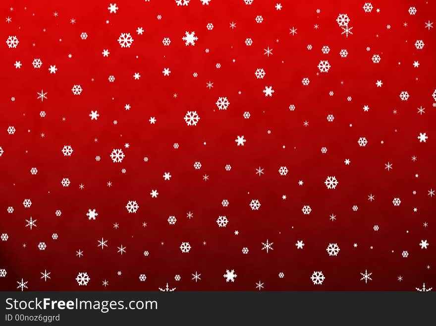 Falling snow solated against red and black gradient, motion blur visible