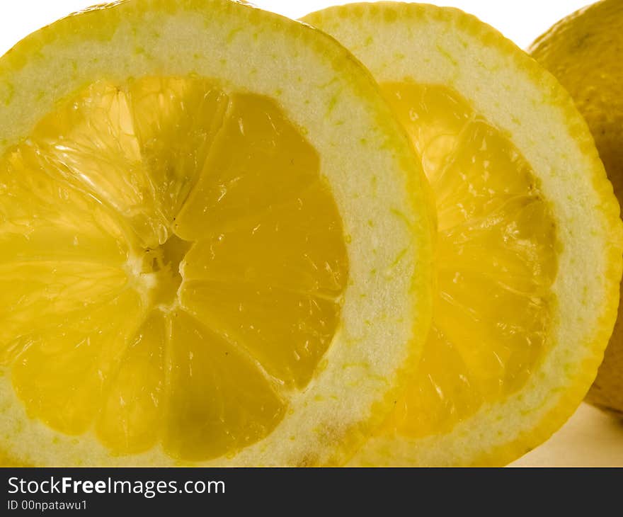 Lemon slices on white background