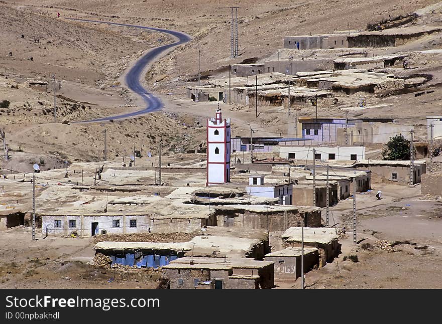 Village in the Moroccan mountains with street. Village in the Moroccan mountains with street