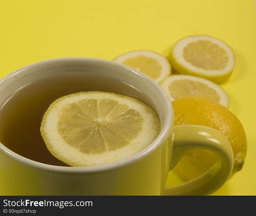 Tea cup with lemon view from abow. Tea cup with lemon view from abow