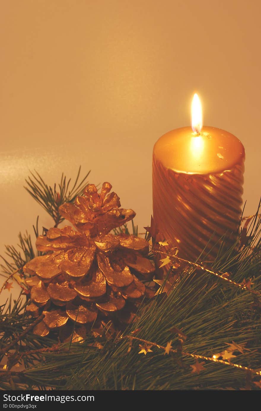 Christmas atmosphere with candle in night