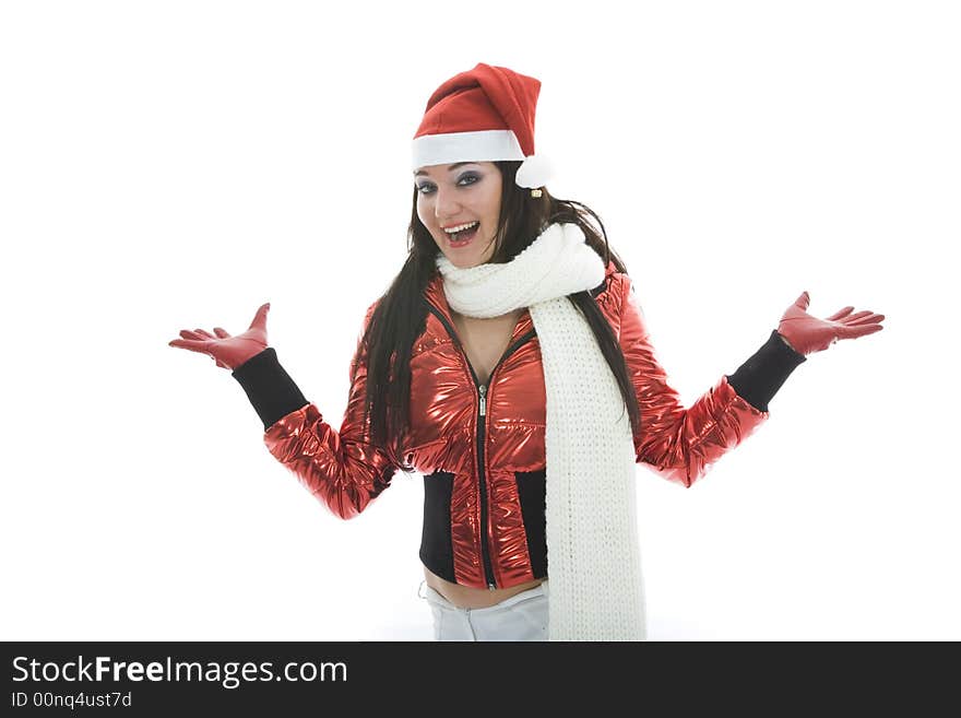 Beautiful woman with christmas decoration on isolated background