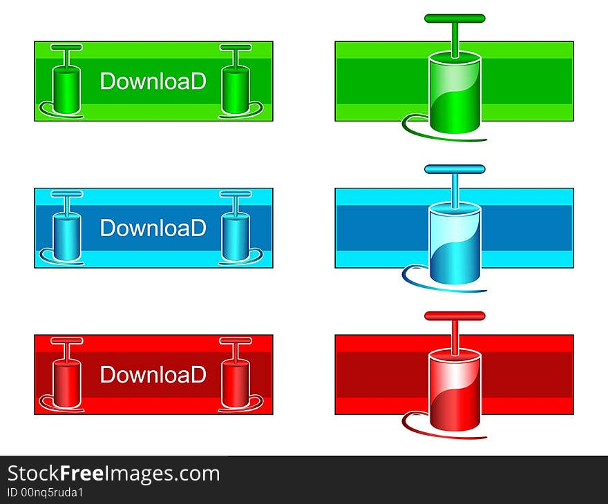 Green, blue, red download buttons. Green, blue, red download buttons