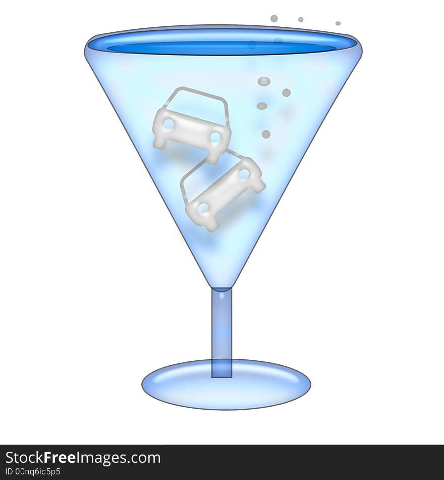 Auto shaped ice cubes floating in martini glass. Auto shaped ice cubes floating in martini glass