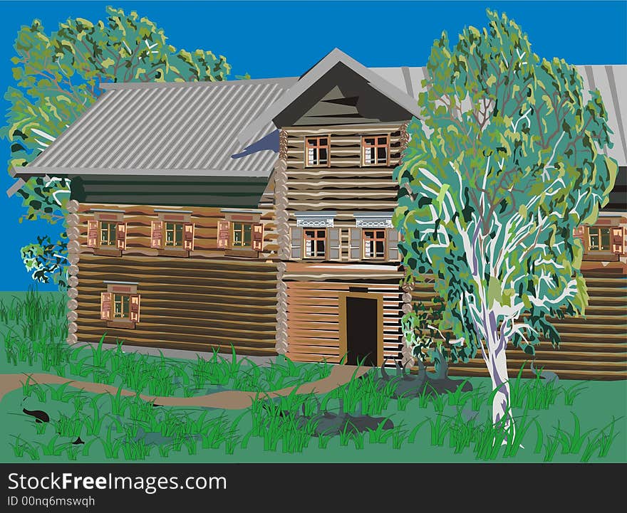 Illustration with large wooden house. Illustration with large wooden house