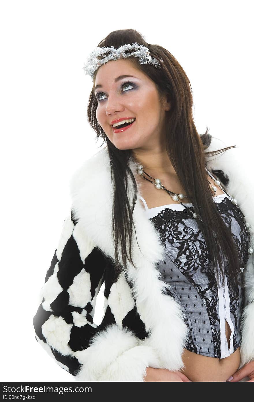 Beautiful brunette in fur jacket