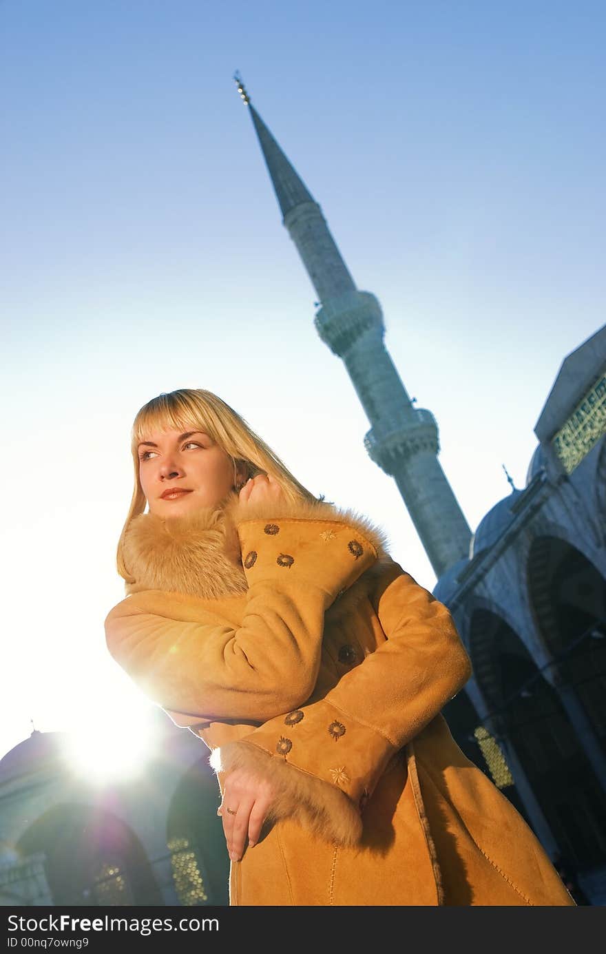 Beautiful blond girl in lambskin coat (Turkey, Istanbul)