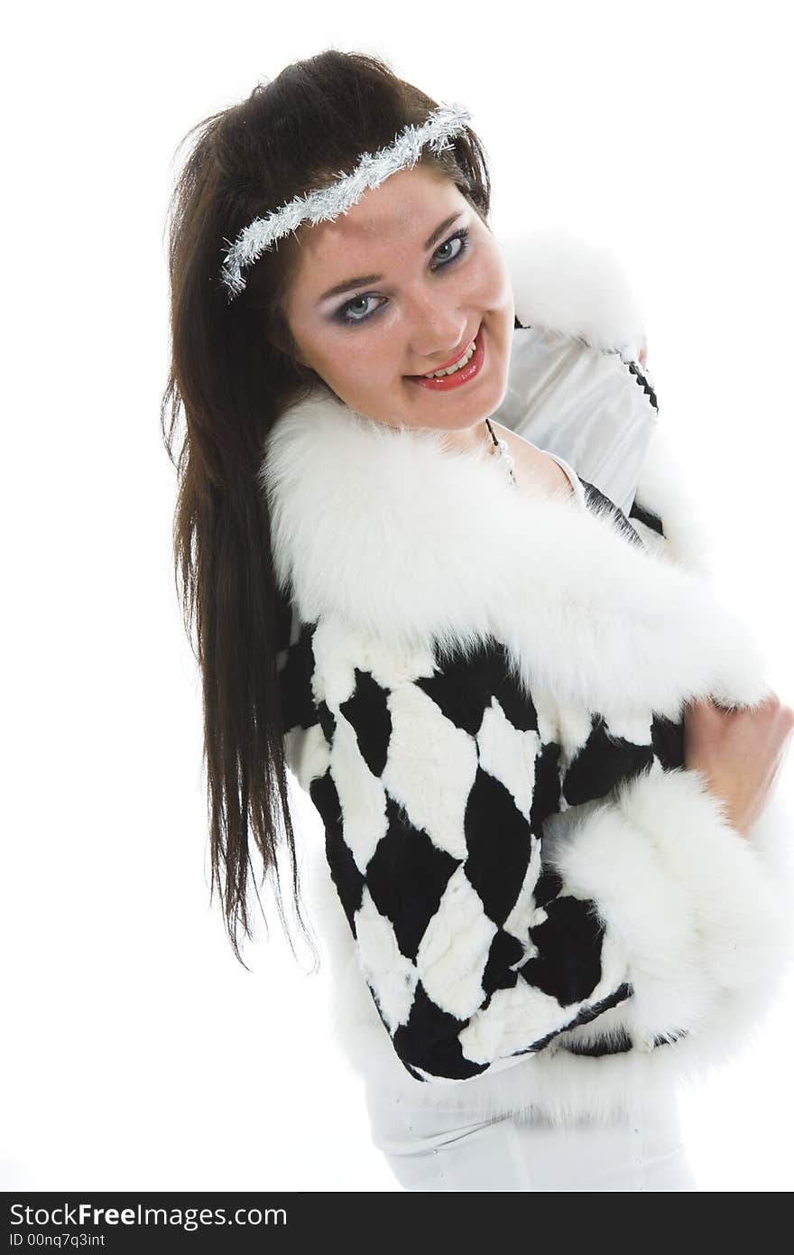 Beautiful brunette in fur jacket