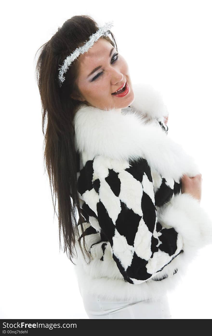 Beautiful Brunette In Fur Jacket