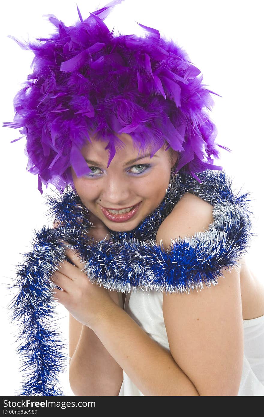 Beautiful woman with christmas decoration on isolated background