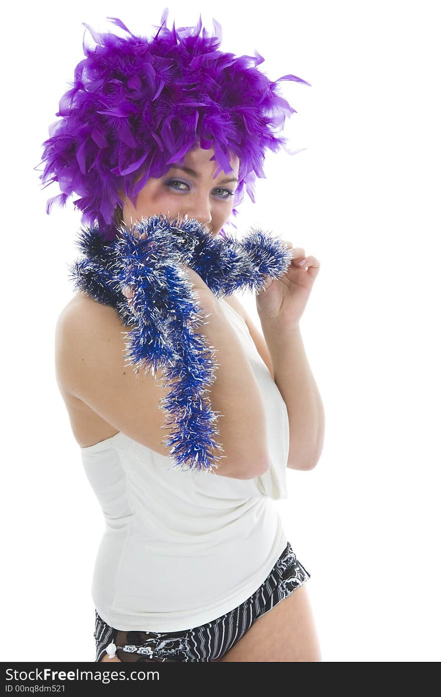 Beautiful woman with christmas decoration on isolated background