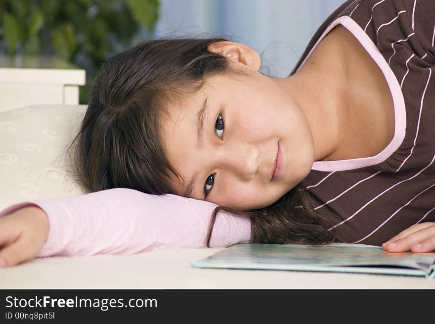 Dreamy girl-teenager with book. Dreamy girl-teenager with book.