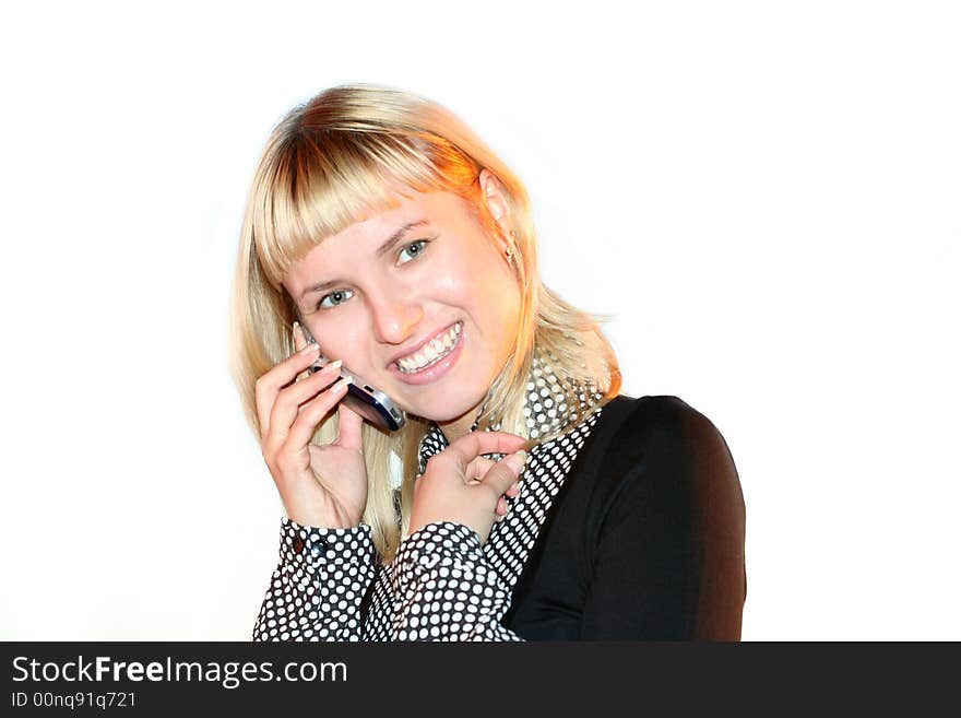 Young blond woman calling by mobile phone. Young blond woman calling by mobile phone