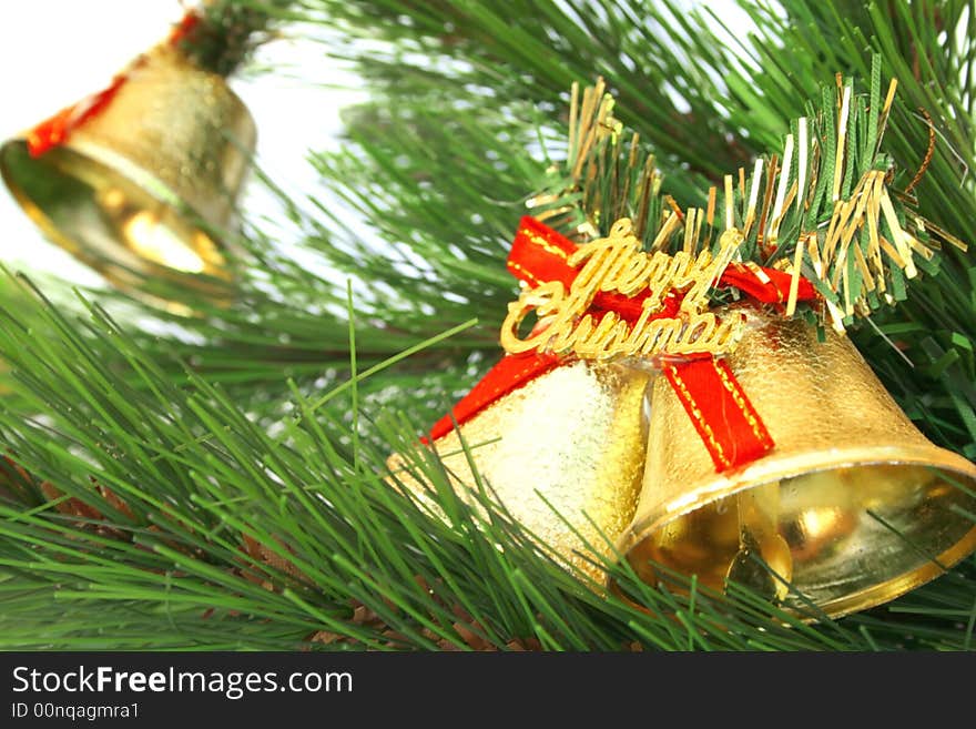 Christmas ornaments. Bells,fir tree.