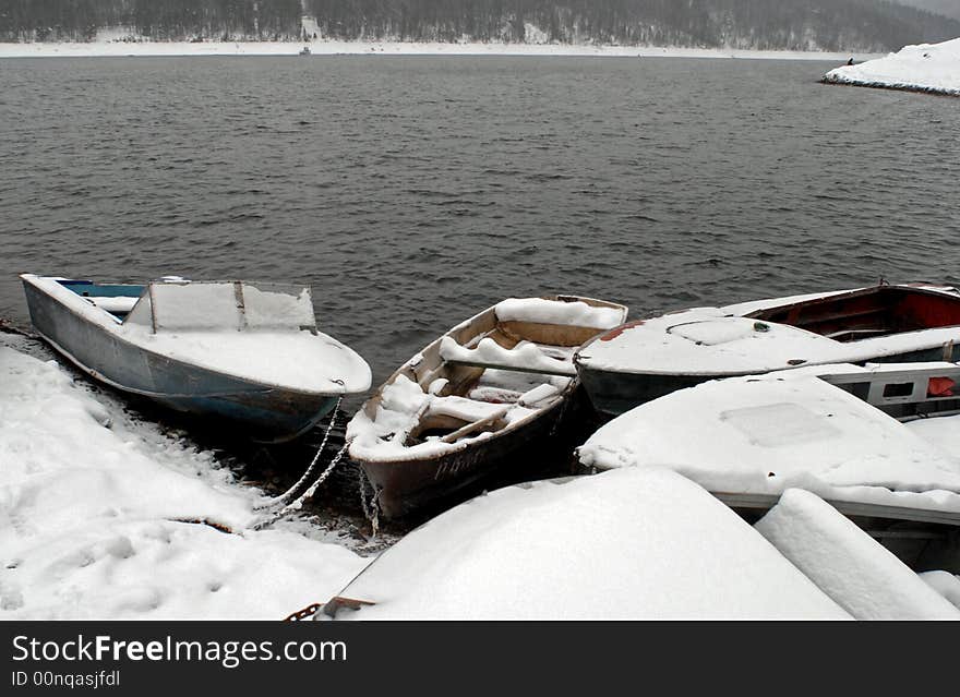 Boats in a siberian winter.