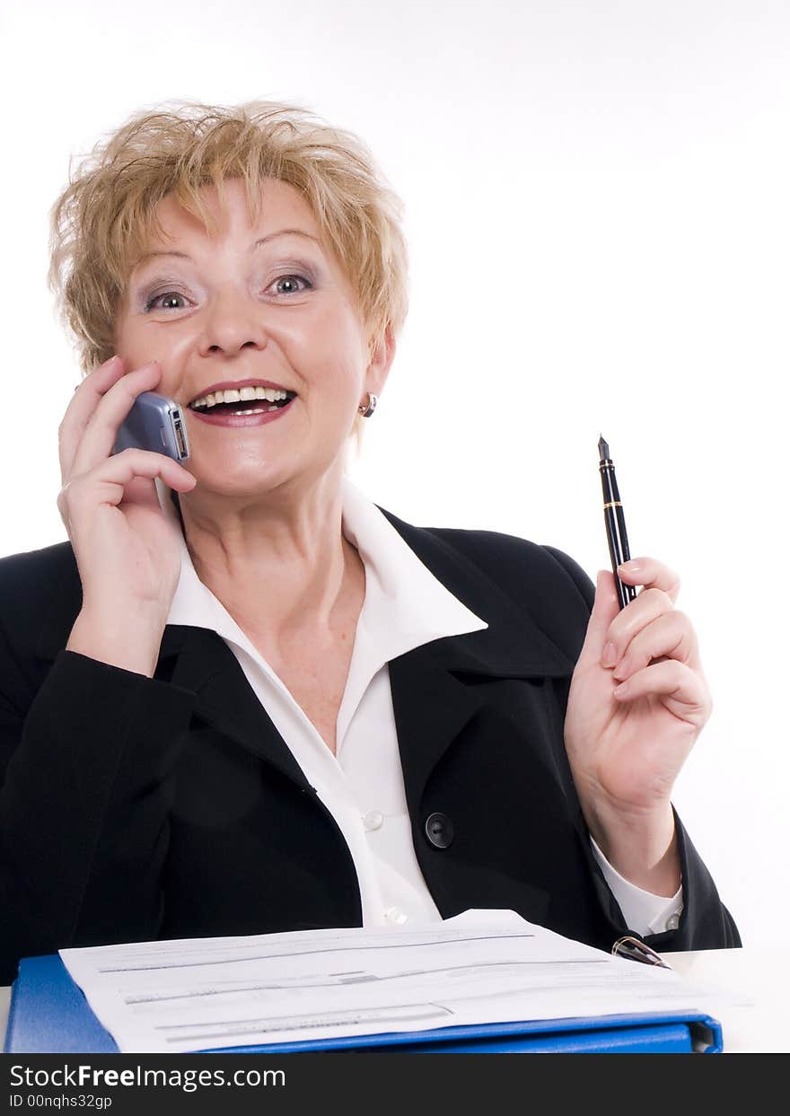 Satisfied buisnesswoman with phone