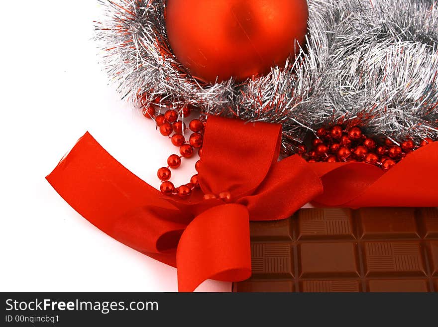 Xmas chocolate gift over white background