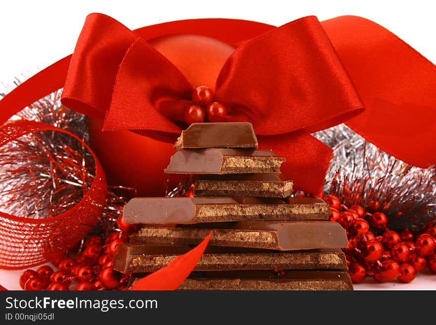 Xmas chocolate gift over white background