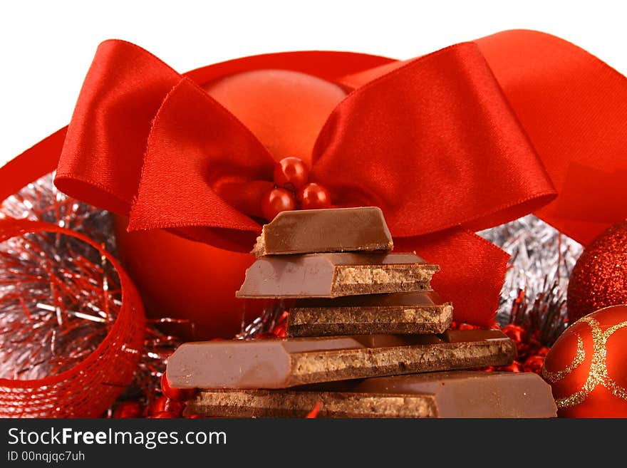 Xmas chocolate gift over white background