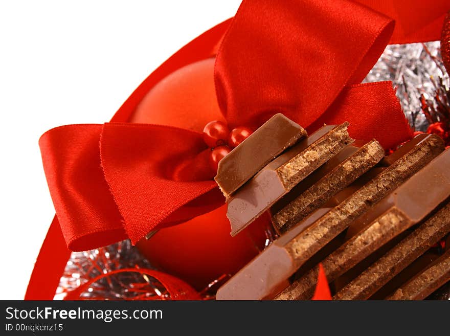 Xmas chocolate gift over white background