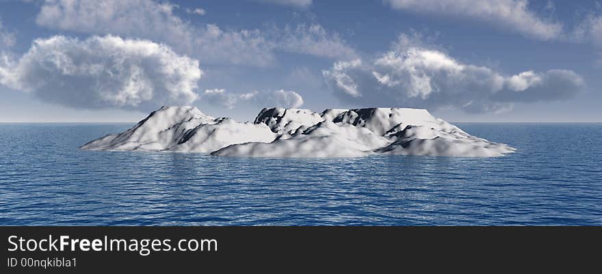 The big iceberg on  the open ocean - 3d landscape scene.