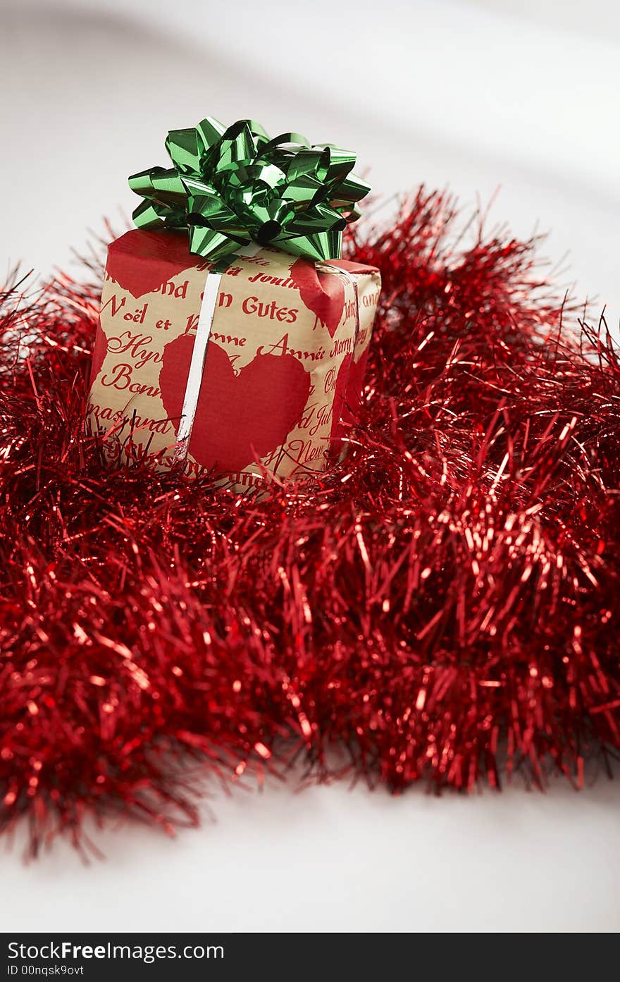 Christmas present on the table with red decoration. Christmas present on the table with red decoration