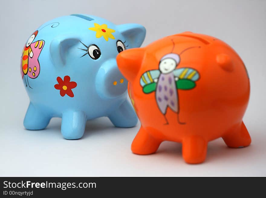 Orange and blue money porks. Orange and blue money porks