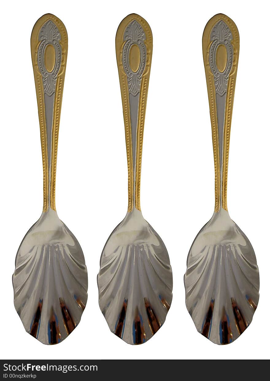 Three sugar spoons with a shell style