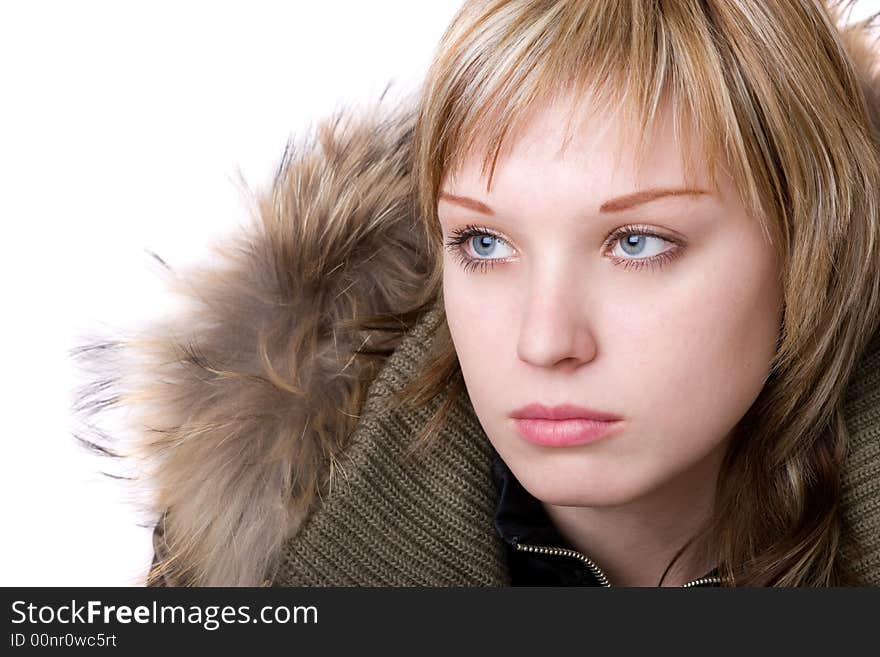 Young girl in a jacket with a fur collar. Young girl in a jacket with a fur collar