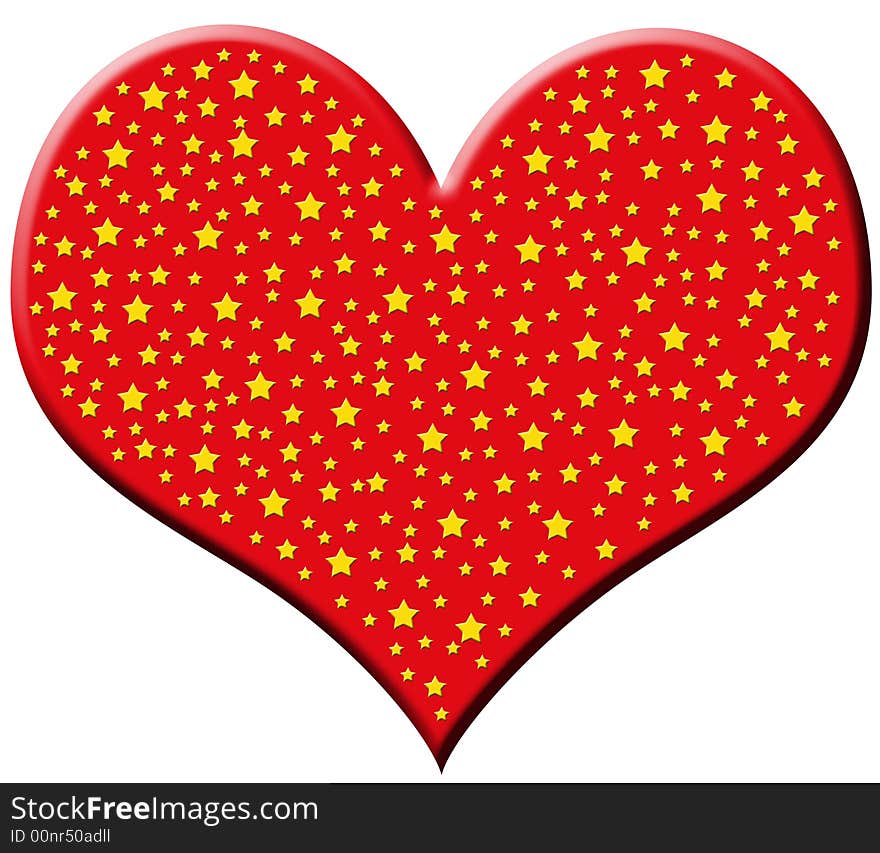 Big red plastic heart with many little golden stars. Big red plastic heart with many little golden stars