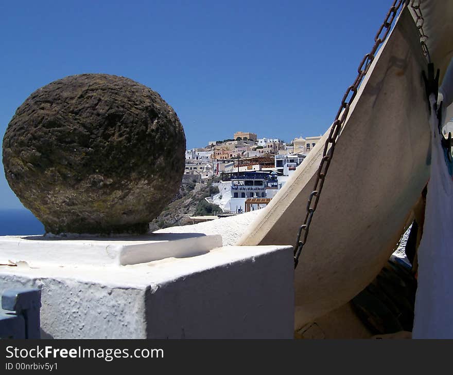 Village Of Fira On Santorini