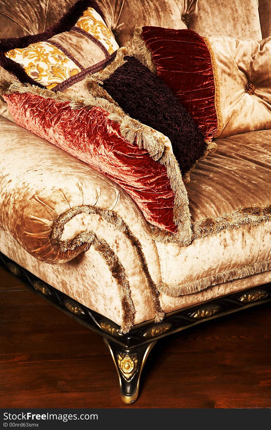 Beautiful pillows on a stylish and fashionable sofa