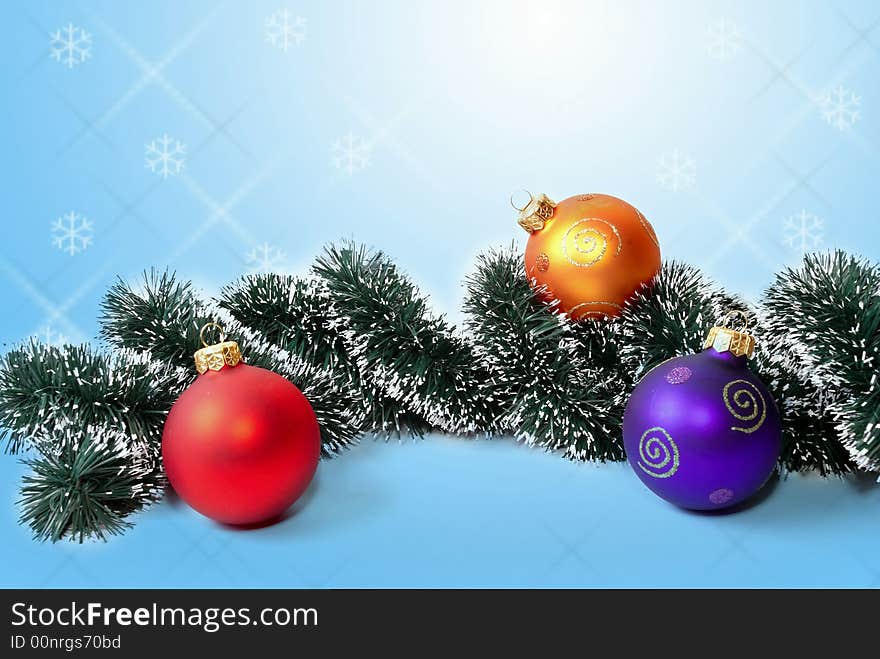 New Year's and New Year's and  Christmas spheres and tinsel. New Year's and New Year's and  Christmas spheres and tinsel