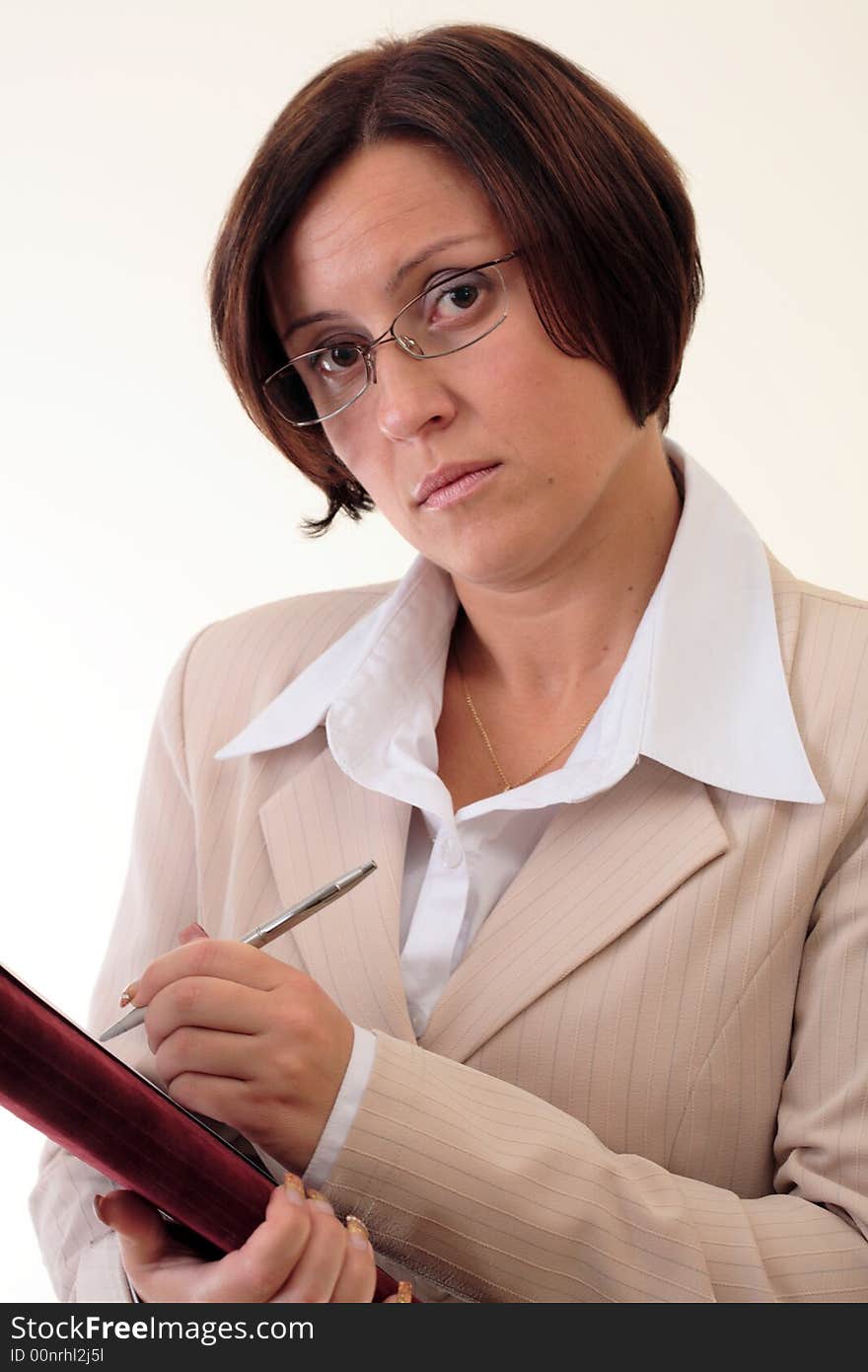 White businesswoman with notepad