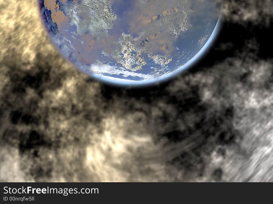 Bird's eye view of planet with cloud