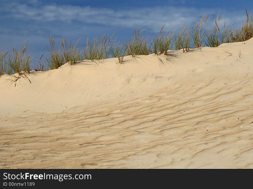 Amazing view of sand dune habitat against deep blue sky, clear, versatile stock image. Amazing view of sand dune habitat against deep blue sky, clear, versatile stock image