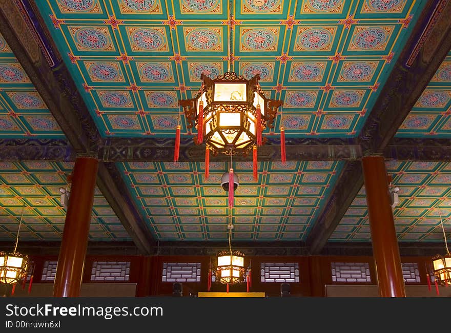 A highly decorative ceiling in an old house in Beijing. A highly decorative ceiling in an old house in Beijing