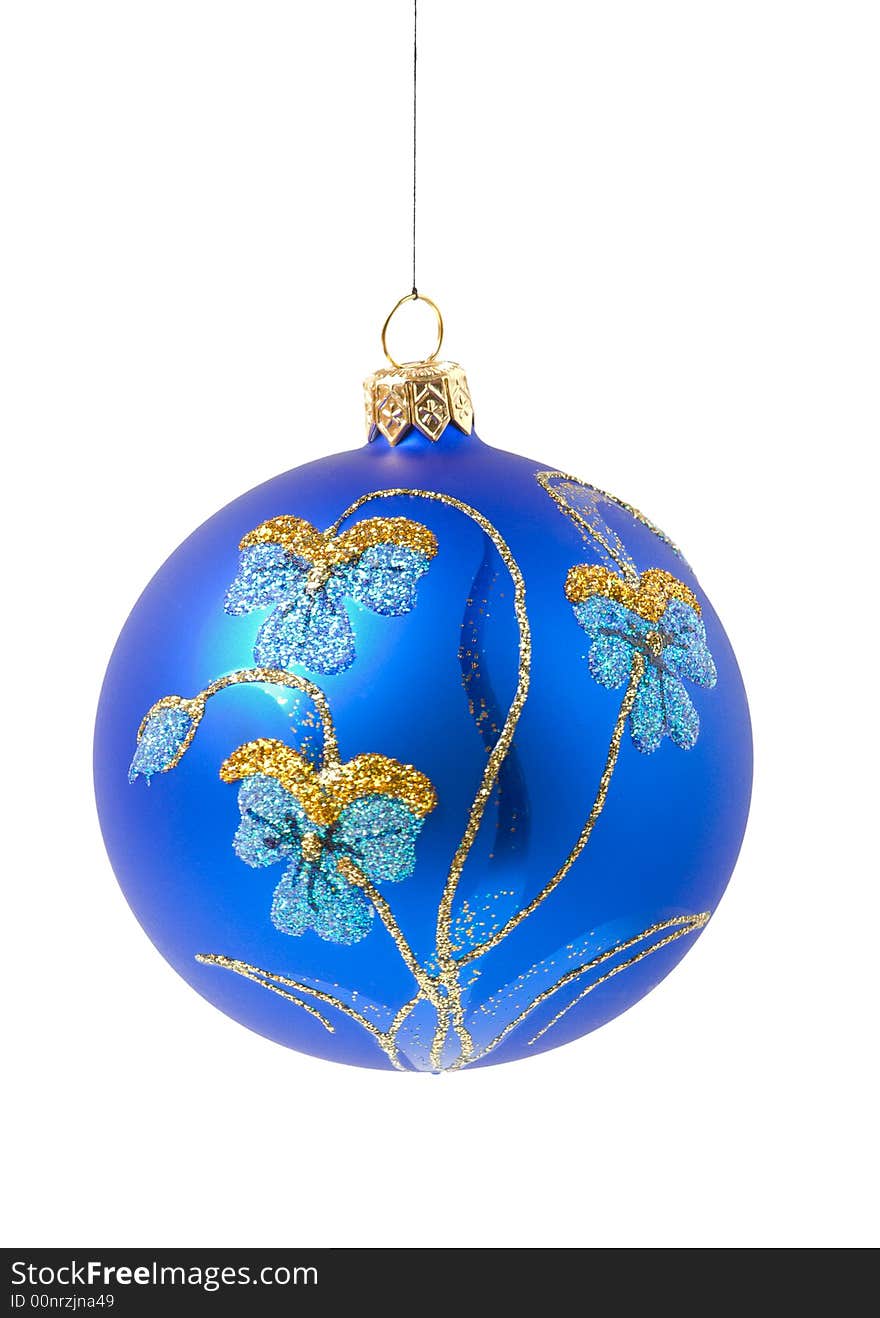 Blue christmas ball with ornament isolated