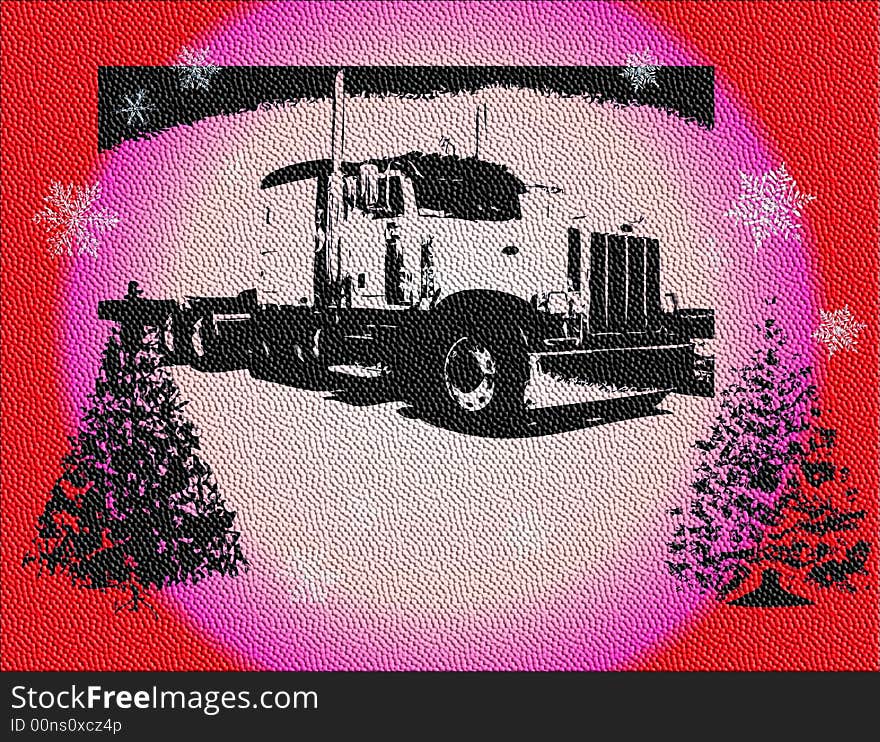 Abstract colored illustration with truck, snowflakes and christmas trees. Abstract colored illustration with truck, snowflakes and christmas trees